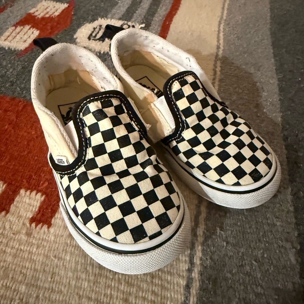 Vans Kids Checkered Slip-On Shoes - Black and White
